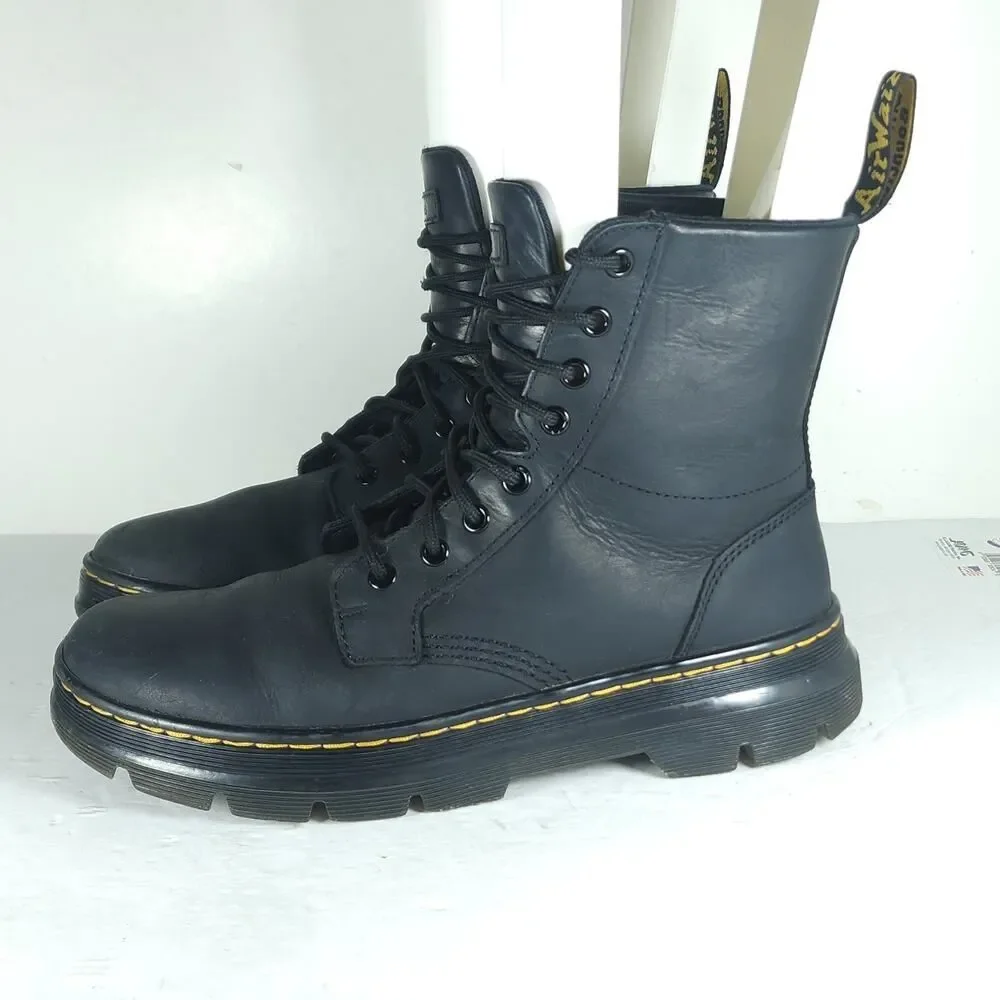 Dr. Martens Combs US M8/L9 Black Leather 8 Eyelets Lace-Up Ankle Combat Boots